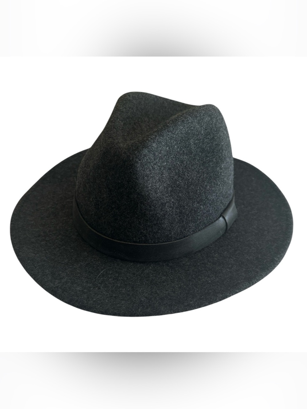 All Saints Blain Wool Trilby Hat Charcoal Gray/ Black Leather Band size s/m